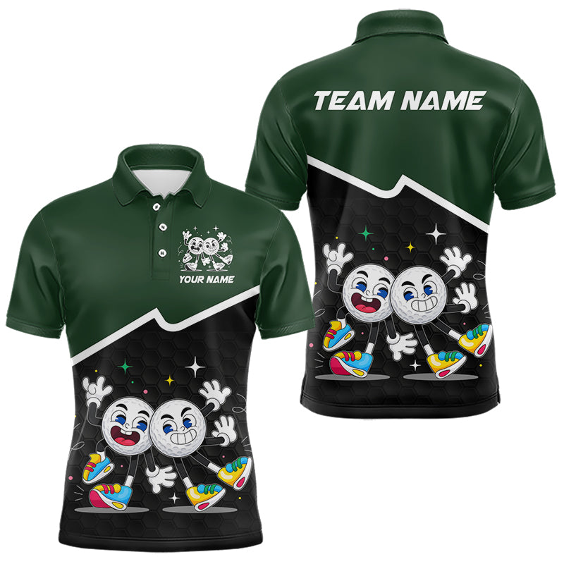 Custom Green And Black Golf Polo Shirt, Custom Golf Balls Team Jerseys