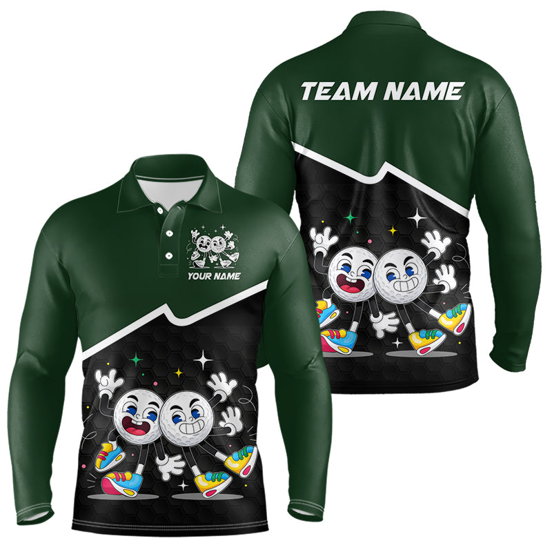 Custom Green And Black Golf Polo Shirt, Custom Golf Balls Team Jerseys