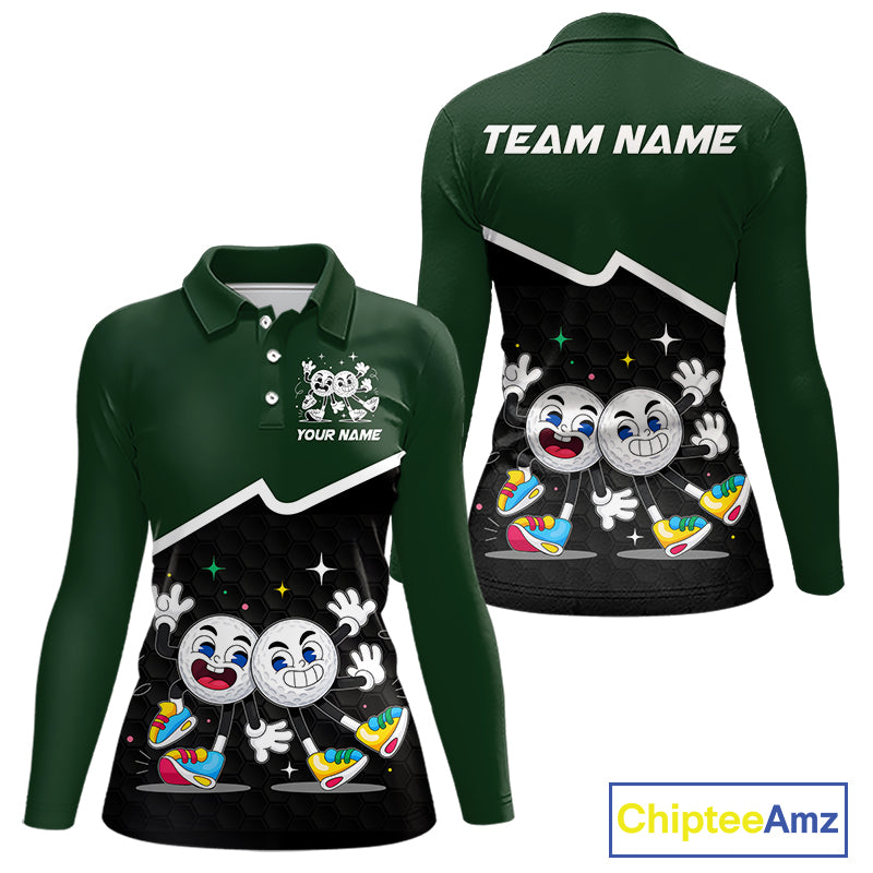 Custom Green And Black Golf Polo Shirt, Custom Golf Balls Team Jerseys