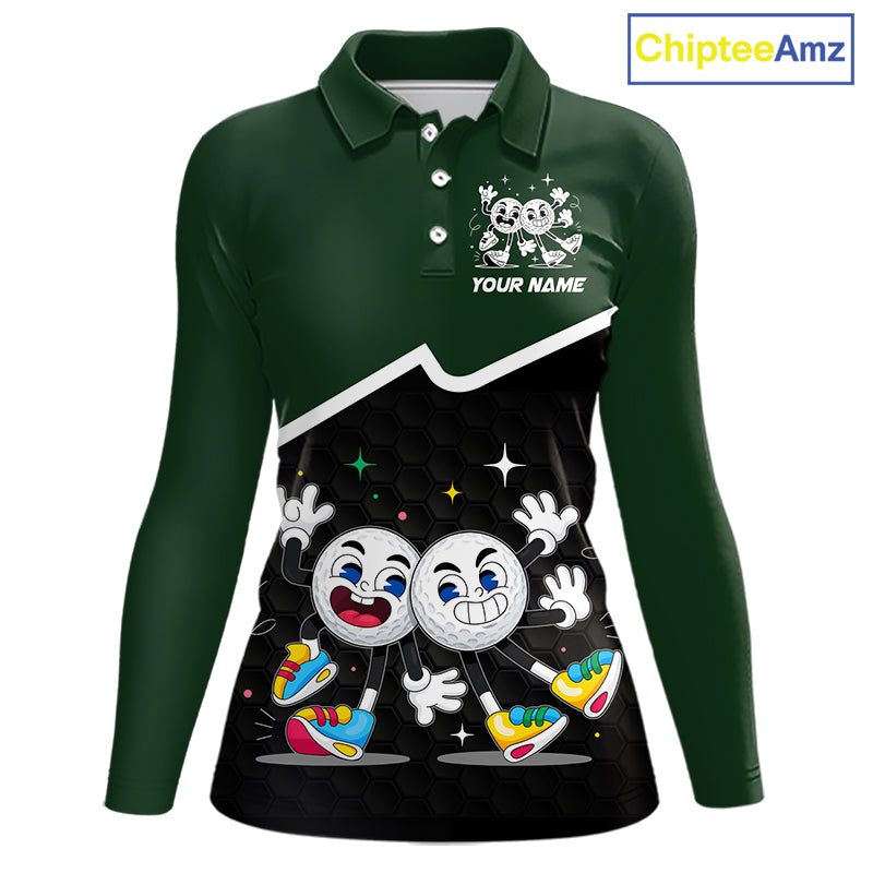 Custom Green And Black Golf Polo Shirt, Custom Golf Balls Team Jerseys