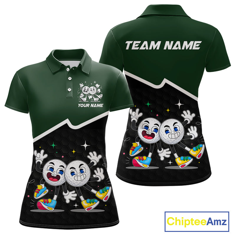 Custom Green And Black Golf Polo Shirt, Custom Golf Balls Team Jerseys