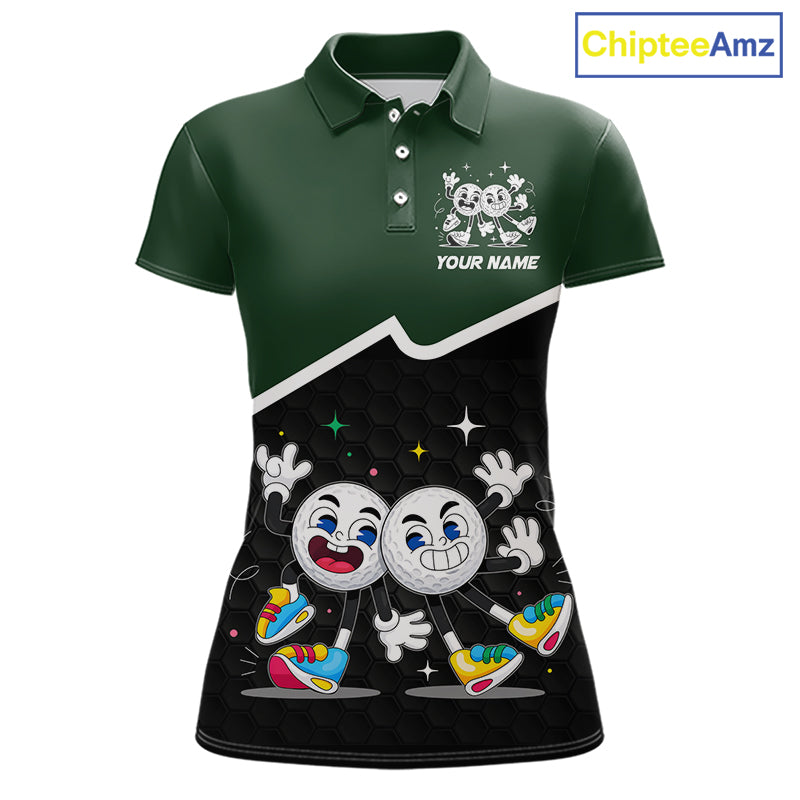 Custom Green And Black Golf Polo Shirt, Custom Golf Balls Team Jerseys