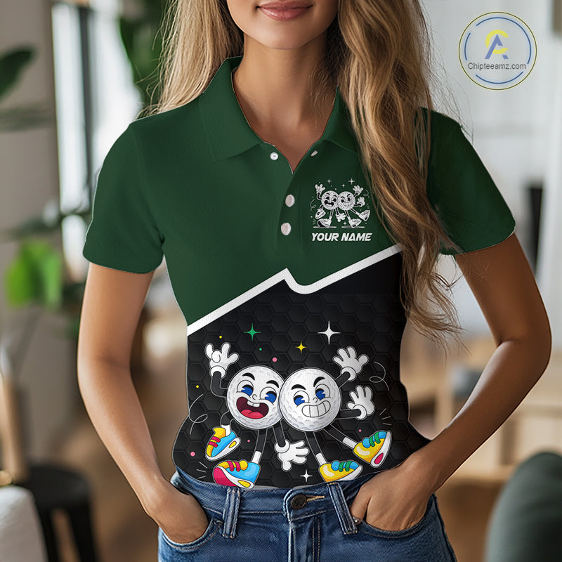 Custom Green And Black Golf Polo Shirt, Custom Golf Balls Team Jerseys