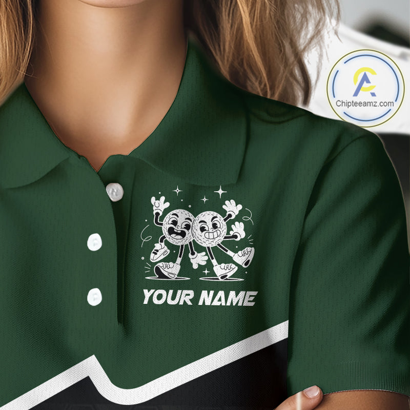 Custom Green And Black Golf Polo Shirt, Custom Golf Balls Team Jerseys
