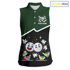 Custom Green And Black Sleeveless Golf Polo Shirt, Custom Golf Balls Team Jerseys