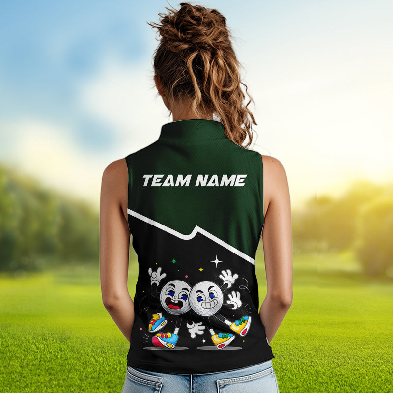 Custom Green And Black Sleeveless Golf Polo Shirt, Custom Golf Balls Team Jerseys