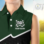 Custom Green And Black Sleeveless Golf Polo Shirt, Custom Golf Balls Team Jerseys