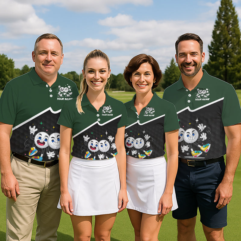 Custom Green And Black Golf Polo Shirt, Custom Golf Balls Team Jerseys