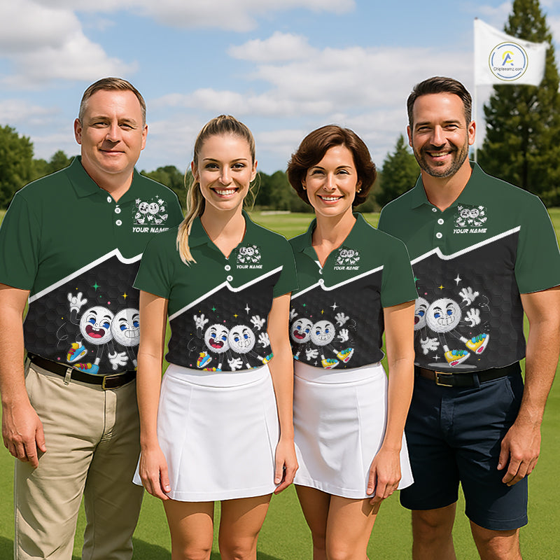 Custom Green And Black Golf Polo Shirt, Custom Golf Balls Team Jerseys
