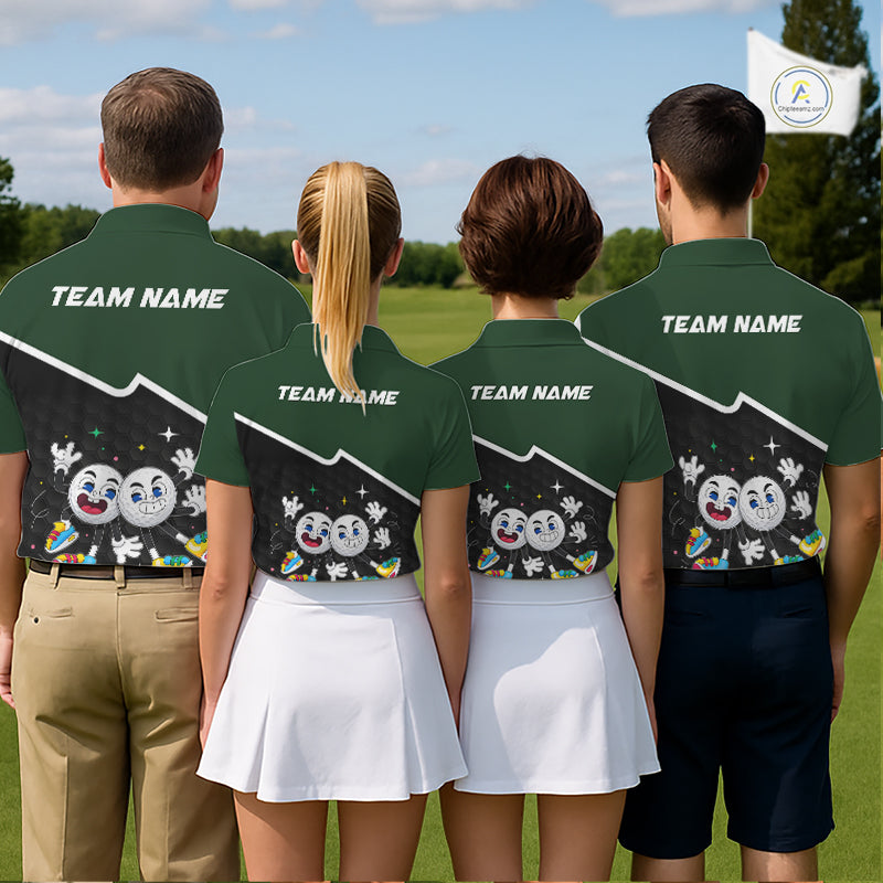 Custom Green And Black Golf Polo Shirt, Custom Golf Balls Team Jerseys