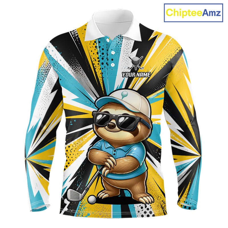 Personalized Sloth Golf Polo Shirt, Funny Golf Lover Performance Polo Custom Name