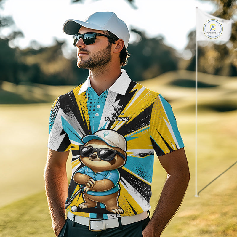 Personalized Sloth Golf Polo Shirt, Funny Golf Lover Performance Polo Custom Name