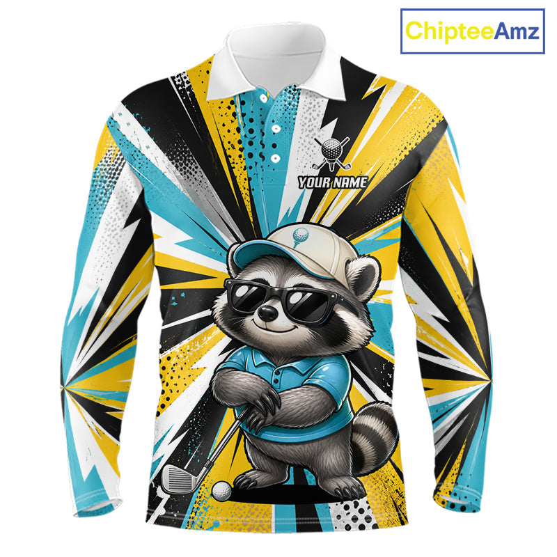 Personalized Racoon Golf Polo Shirt, Funny Golf Lover Performance Polo Custom Name