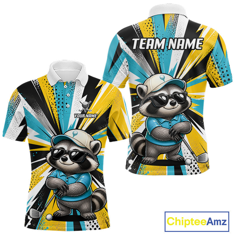 Personalized Racoon Golf Polo Shirt, Funny Golf Lover Performance Polo Custom Name