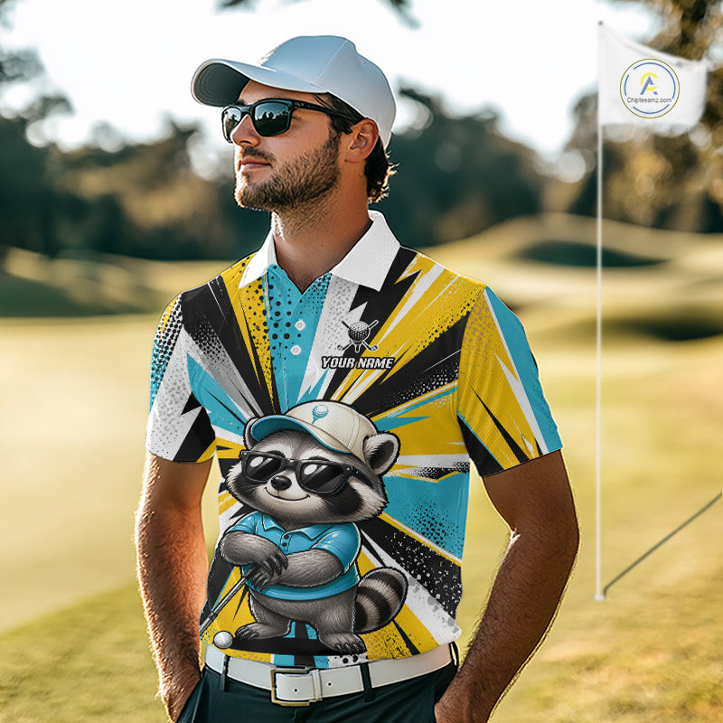 Personalized Racoon Golf Polo Shirt, Funny Golf Lover Performance Polo Custom Name