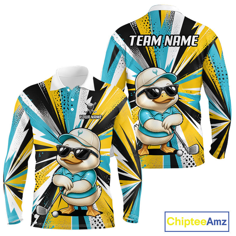 Personalized Duck Golf Polo Shirt, Funny Golf Lover Performance Polo Custom Name