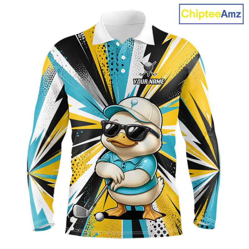 Personalized Duck Golf Polo Shirt, Funny Golf Lover Performance Polo Custom Name
