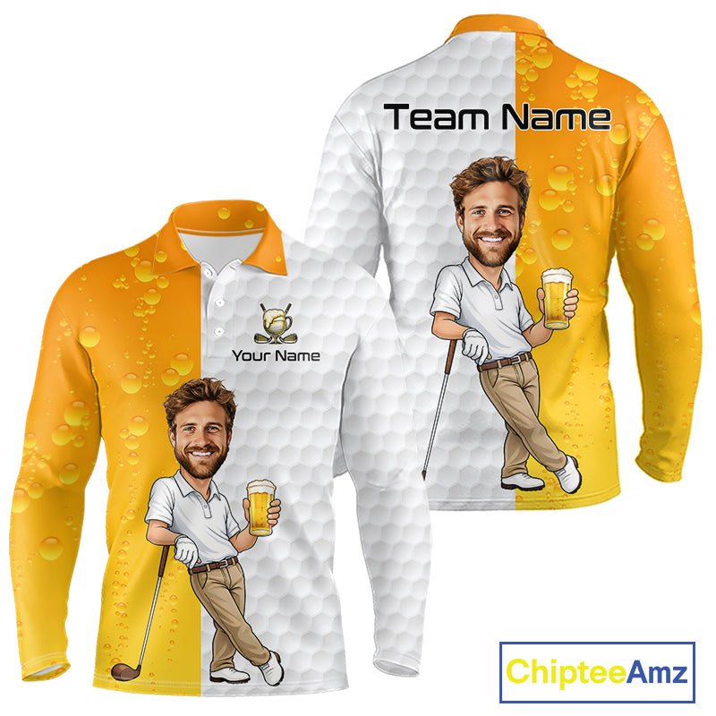Custom Golf Polo With Face Funny Golfer Pattern Beer Lover Gift
