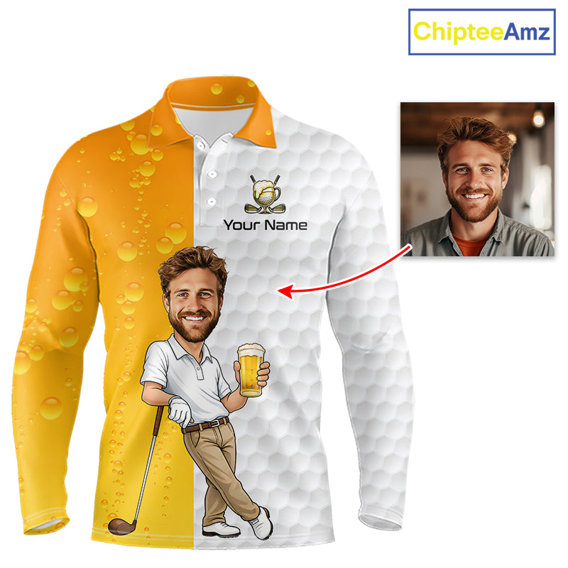 Custom Golf Polo With Face Funny Golfer Pattern Beer Lover Gift