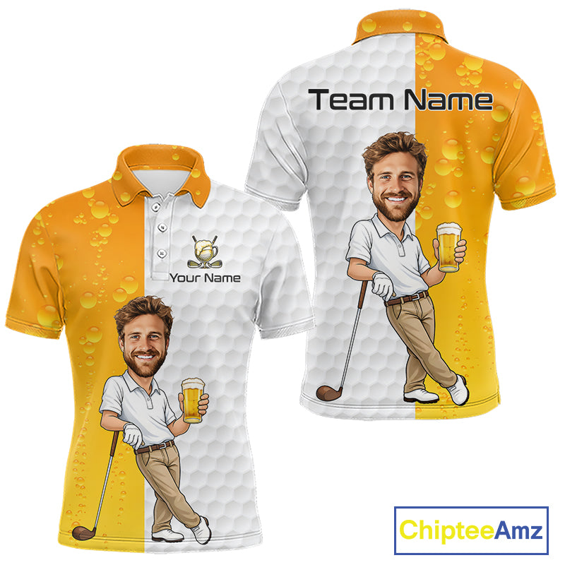 Custom Golf Polo With Face Funny Golfer Pattern Beer Lover Gift