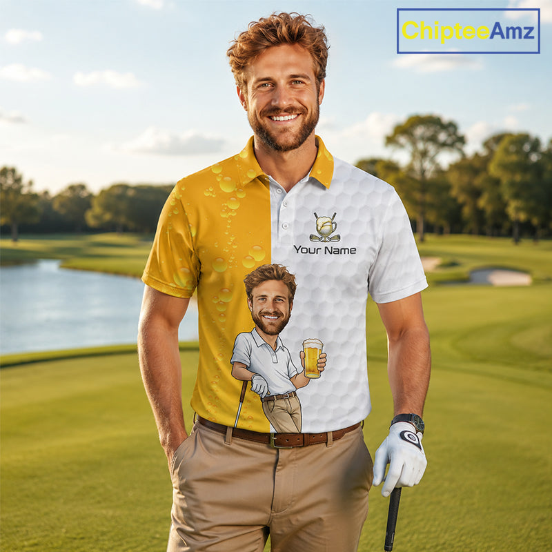 Custom Golf Polo With Face Funny Golfer Pattern Beer Lover Gift