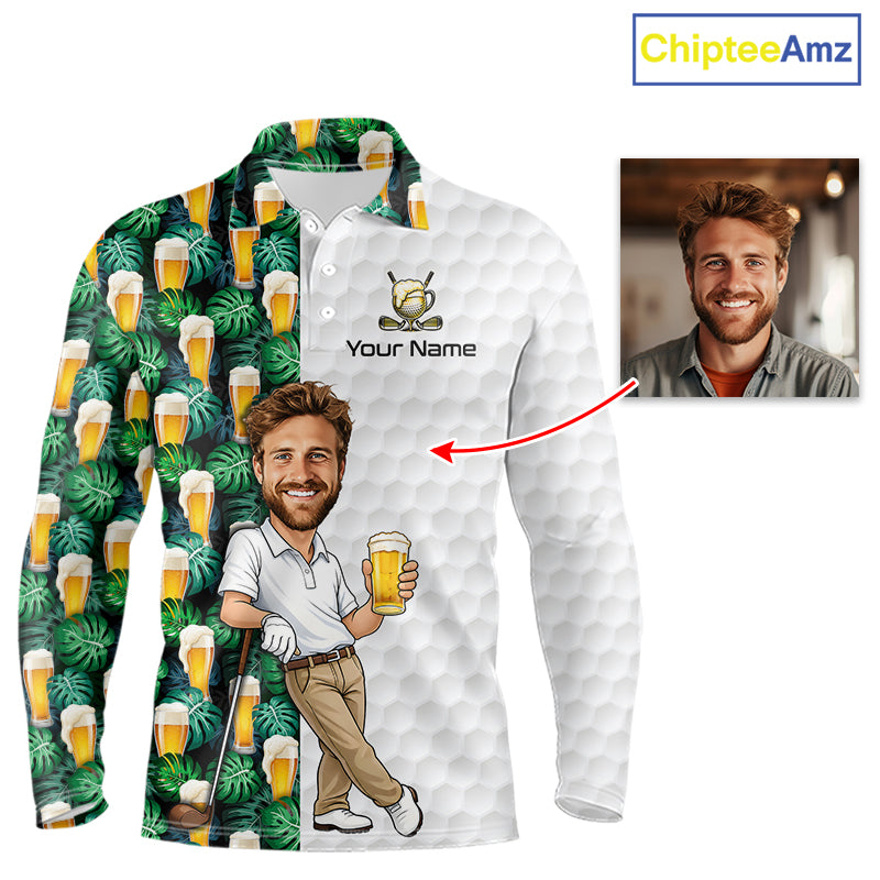 Custom Golf Polo With Face Funny Golfer Pattern Beer Tropical Lover Gift