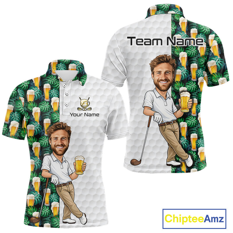 Custom Golf Polo With Face Funny Golfer Pattern Beer Tropical Lover Gift