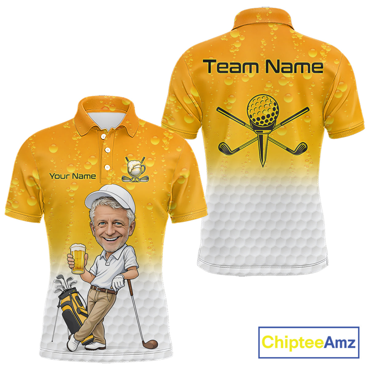 Personalized Beer Style Funny Golf Polo Shirt Gift For Father Day – Custom Face Portrait Cartoon Design