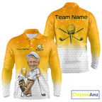 Personalized Beer Style Funny Golf Polo Shirt Gift For Father Day – Custom Face Portrait Cartoon Design