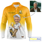 Personalized Beer Style Funny Golf Polo Shirt Gift For Father Day – Custom Face Portrait Cartoon Design