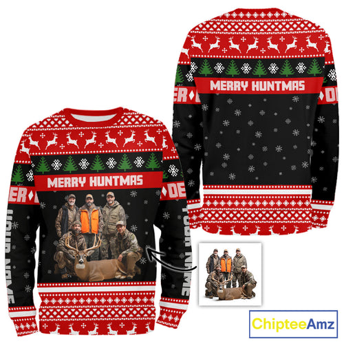 Custom Merry Huntmas Shirt – Personalized Deer Hunting Christmas Shirt with Your Photo