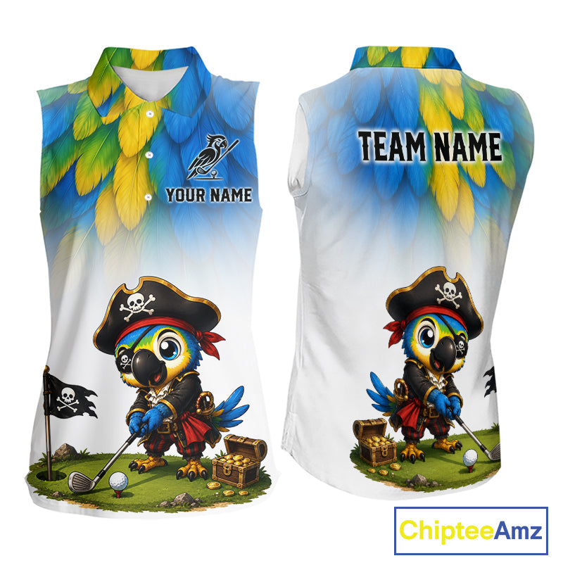 Personalized Pirate Parrot Sleeveless Golf Polo Shirt Custom Pirate Bird Golf Jersey