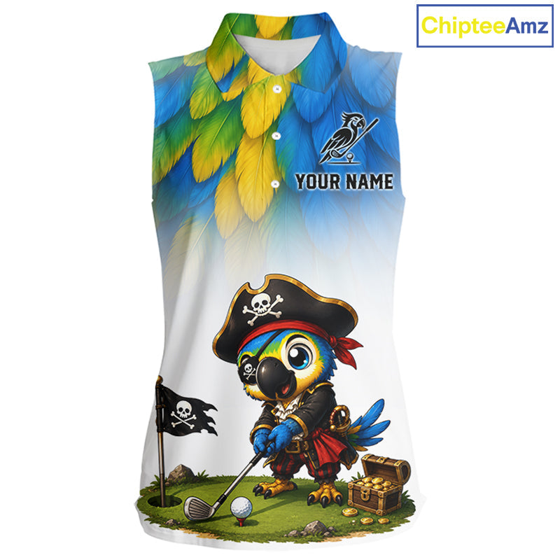 Personalized Pirate Parrot Sleeveless Golf Polo Shirt Custom Pirate Bird Golf Jersey