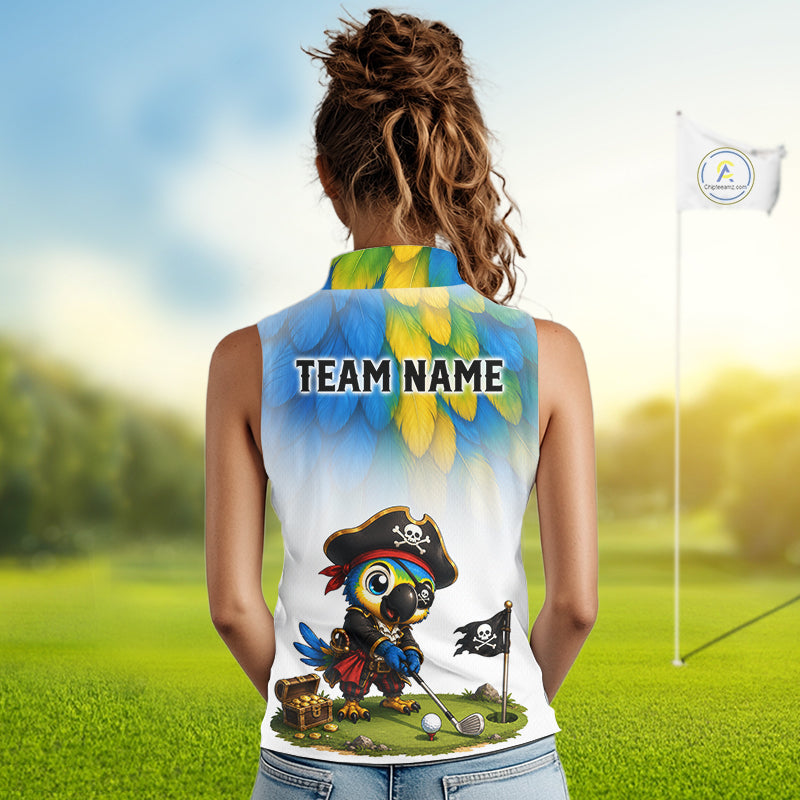 Personalized Pirate Parrot Sleeveless Golf Polo Shirt Custom Pirate Bird Golf Jersey