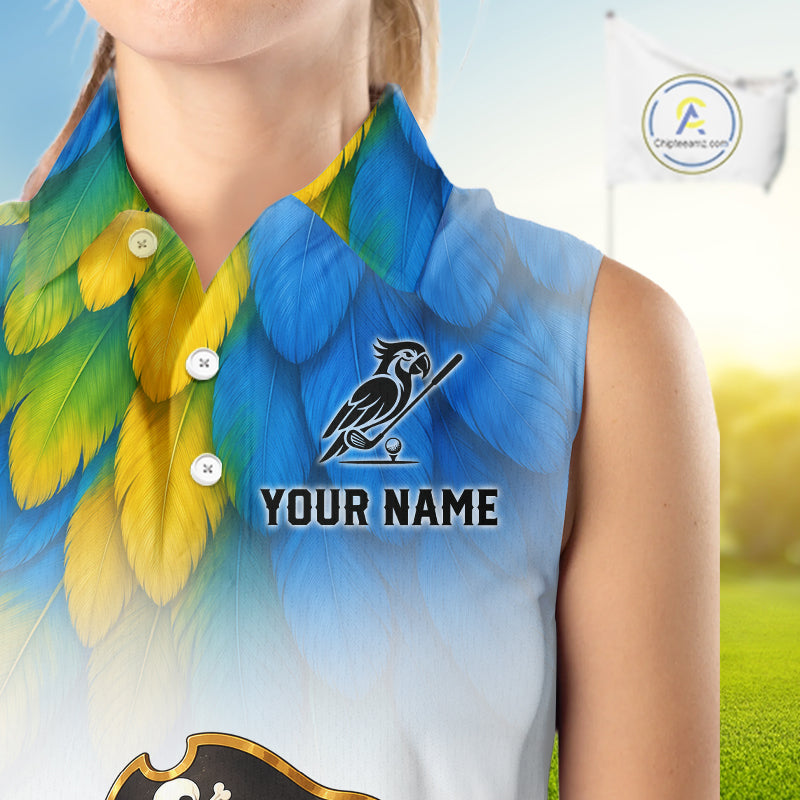 Personalized Pirate Parrot Sleeveless Golf Polo Shirt Custom Pirate Bird Golf Jersey