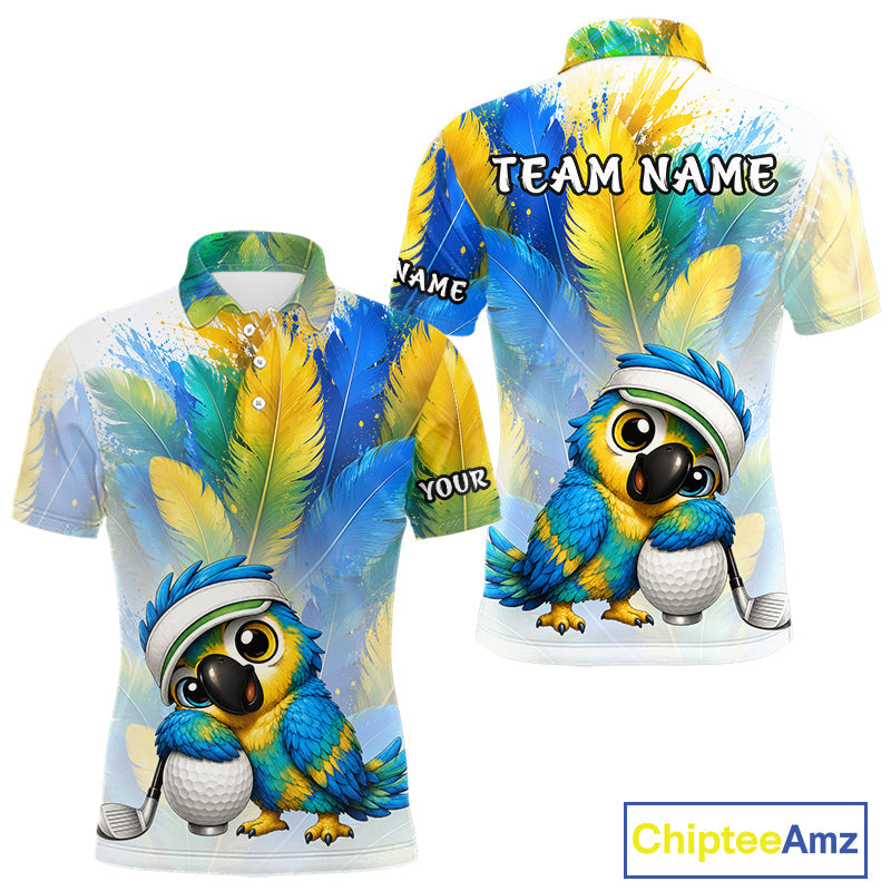 Personalized Parrot Golf Polo Shirt – Cute Bird Hugging Golf Ball, Golf Lover Gift