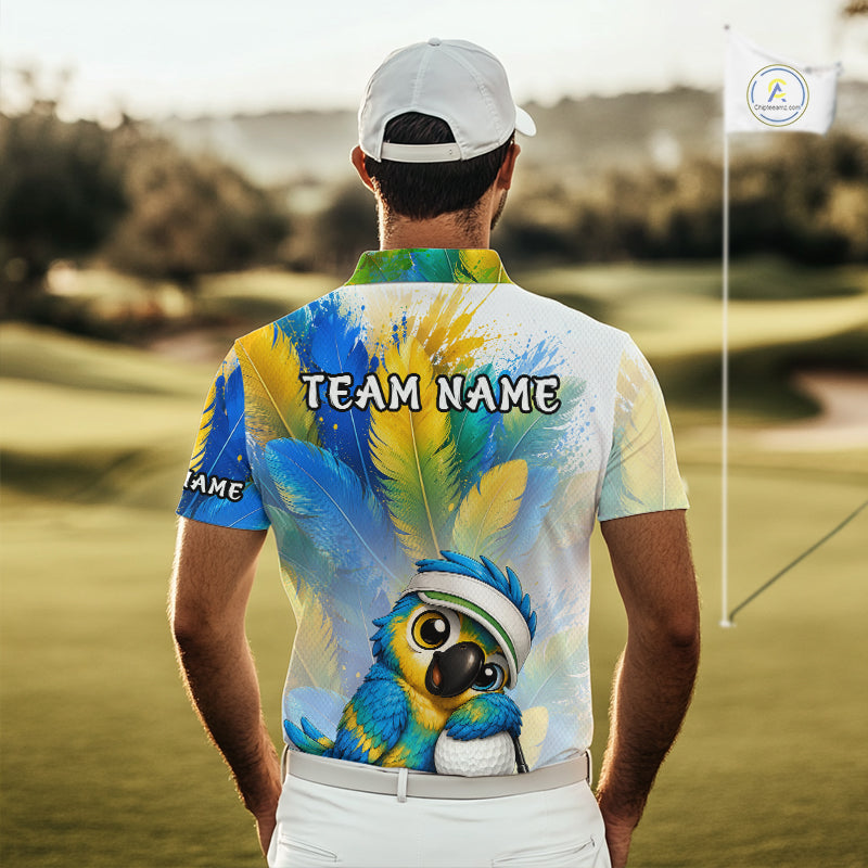 Personalized Parrot Golf Polo Shirt – Cute Bird Hugging Golf Ball, Golf Lover Gift