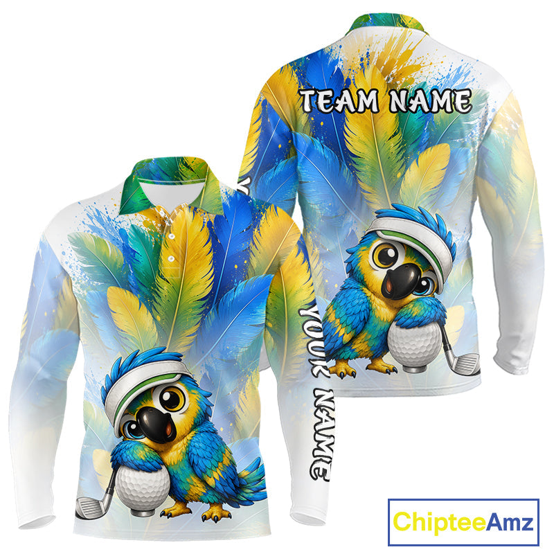 Personalized Parrot Golf Polo Shirt – Cute Bird Hugging Golf Ball, Golf Lover Gift