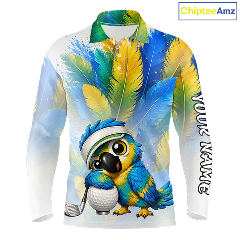 Personalized Parrot Golf Polo Shirt – Cute Bird Hugging Golf Ball, Golf Lover Gift