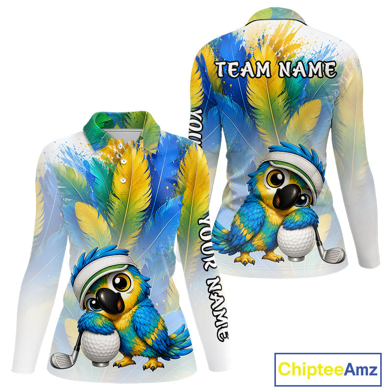 Personalized Parrot Golf Polo Shirt – Cute Bird Hugging Golf Ball, Golf Lover Gift