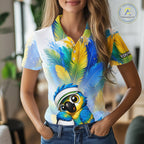 Personalized Parrot Golf Polo Shirt – Cute Bird Hugging Golf Ball, Golf Lover Gift