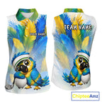 Personalized Parrot Sleeveless Golf Polo Shirt – Cute Bird Hugging Golf Ball, Golf Lover Gift