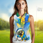 Personalized Parrot Sleeveless Golf Polo Shirt – Cute Bird Hugging Golf Ball, Golf Lover Gift