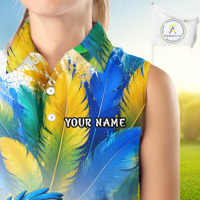 Personalized Parrot Sleeveless Golf Polo Shirt – Cute Bird Hugging Golf Ball, Golf Lover Gift