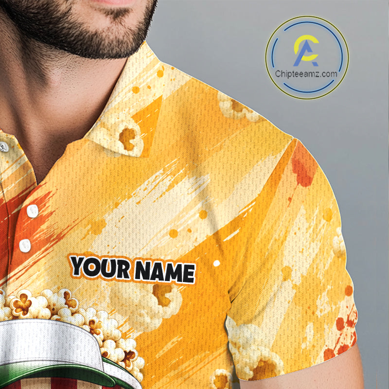 Funny Popcorn Golf Polo Shirt Custom Name, Personalized Popcorn Golfer Team Polo