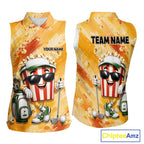 Funny Popcorn Sleeveless Golf Polo Shirt Custom Name, Personalized Popcorn Golfer Team Polo