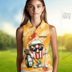 Funny Popcorn Sleeveless Golf Polo Shirt Custom Name, Personalized Popcorn Golfer Team Polo