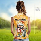 Funny Popcorn Sleeveless Golf Polo Shirt Custom Name, Personalized Popcorn Golfer Team Polo