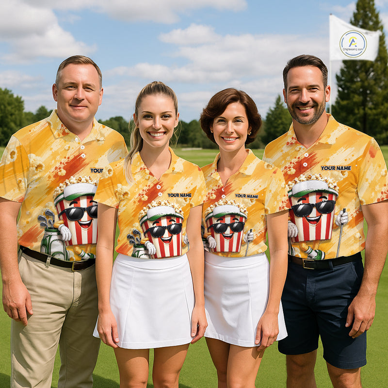 Funny Popcorn Golf Polo Shirt Custom Name, Personalized Popcorn Golfer Team Polo