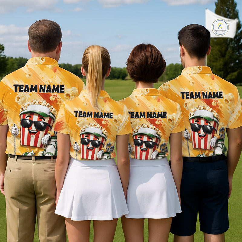 Funny Popcorn Golf Polo Shirt Custom Name, Personalized Popcorn Golfer Team Polo